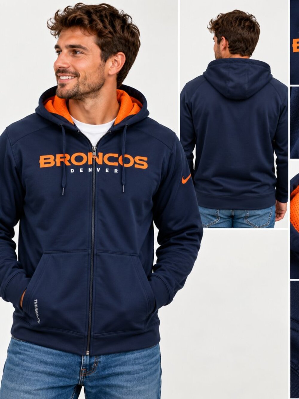 Nike Denver Broncos Therma-FIT Full Zip Hoodie – Men’s Large – $46